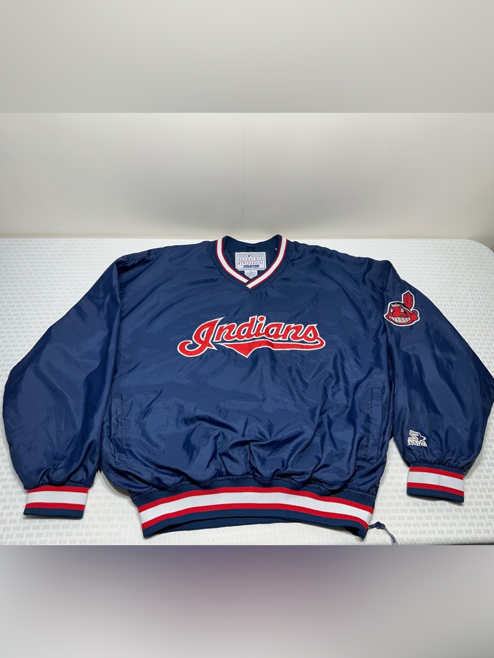 Vintage Cleveland Indians Jacket Men's XL Blue MLB Baseball Starter Pullover 90s